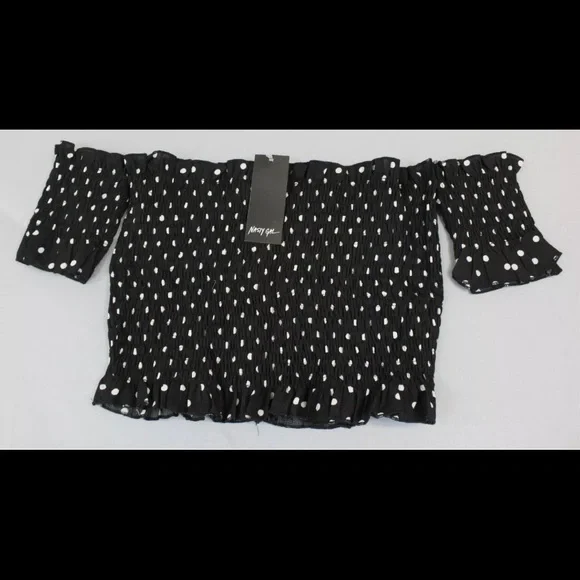 NWT NASTY GIRL BARDOT SEA YOU SOON POLKA DOT SMOCKED CROP TOP - Picture 8 of 8